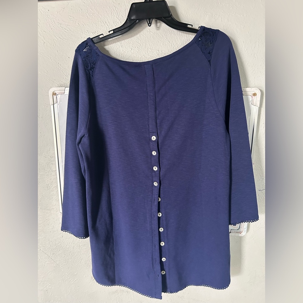 Soft Surroundings Deep Blue Cotton Blend Top - Picture 7 of 9